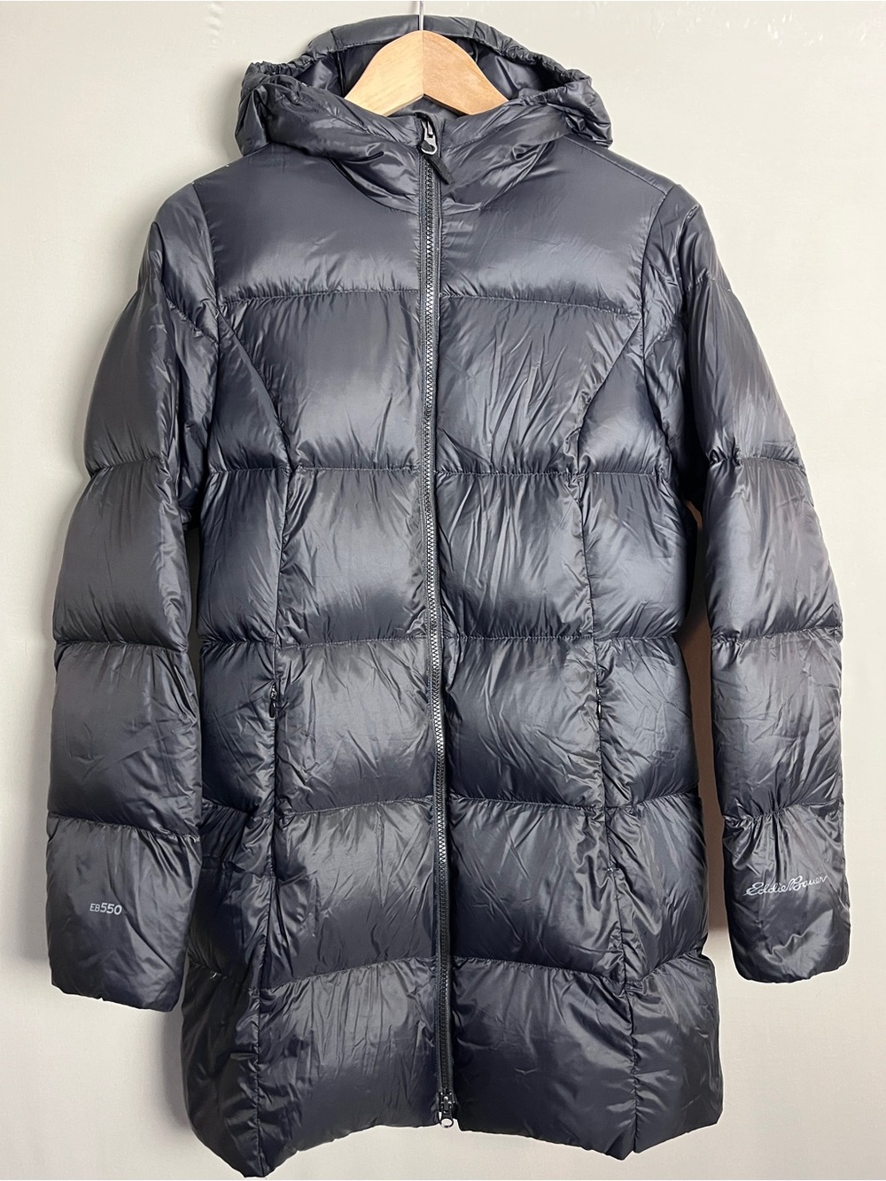 Eddie Bauer EB550 Down Parka Women's Small Black Hooded Long Puffer Coat Size S